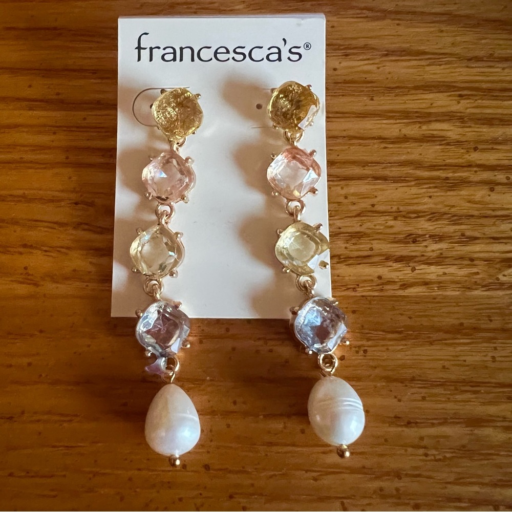 Francesca’s Pastel Jeweled Pearl Drop Earrings